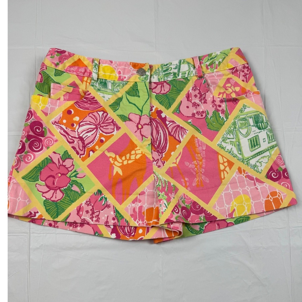 Lilly Pulitzer Pink Patchwork Giraffe Floral Shorts Size 6 Tropical Preppy